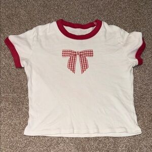 Full Tilt White Tee with Red Bow Accent